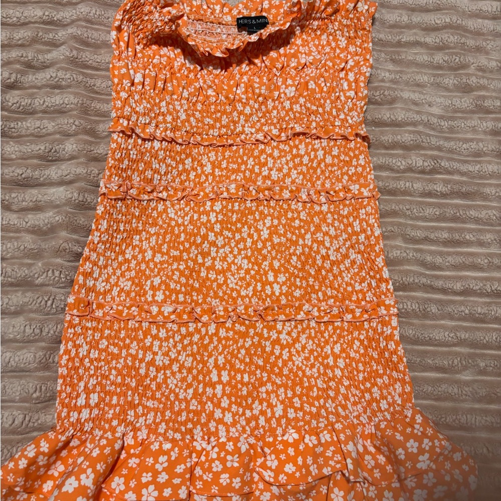 Orange Floral Dress by HERS&MINE